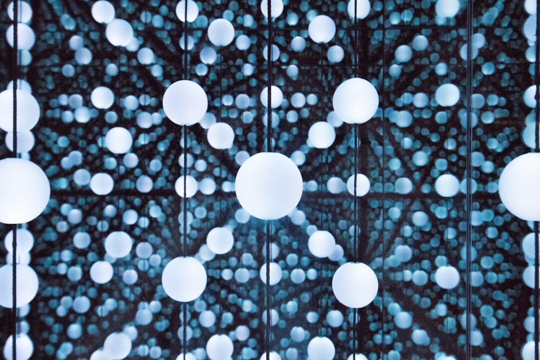 Quantum computing abstract visualization with glowing blue spheres